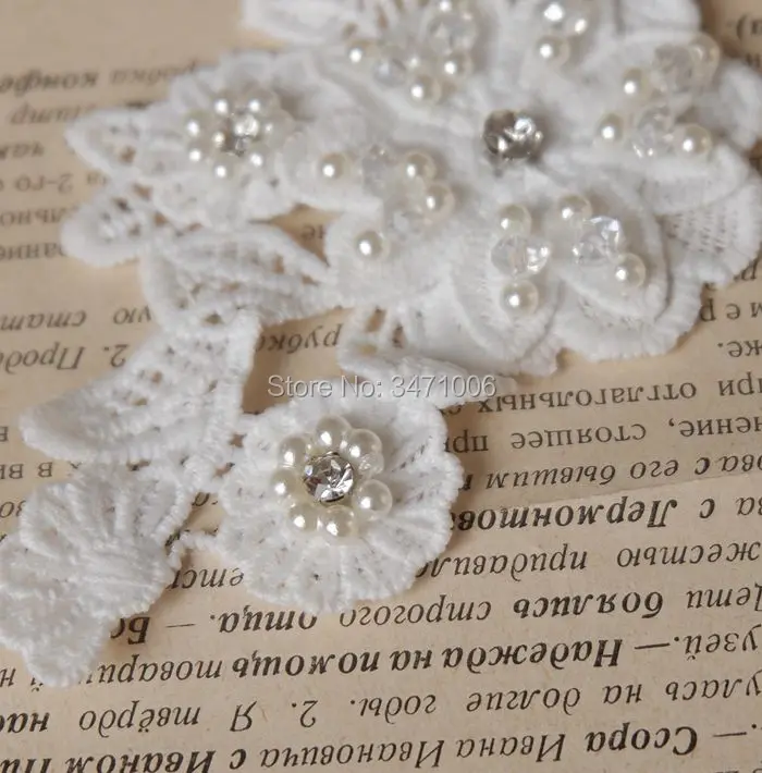 5 pieces/ Embroidery lace flower Appliqued Crystal Jacquard DIY Ribbon Wedding dress Sewing Rhinestones Trims pearl 3D Patches | Дом и сад