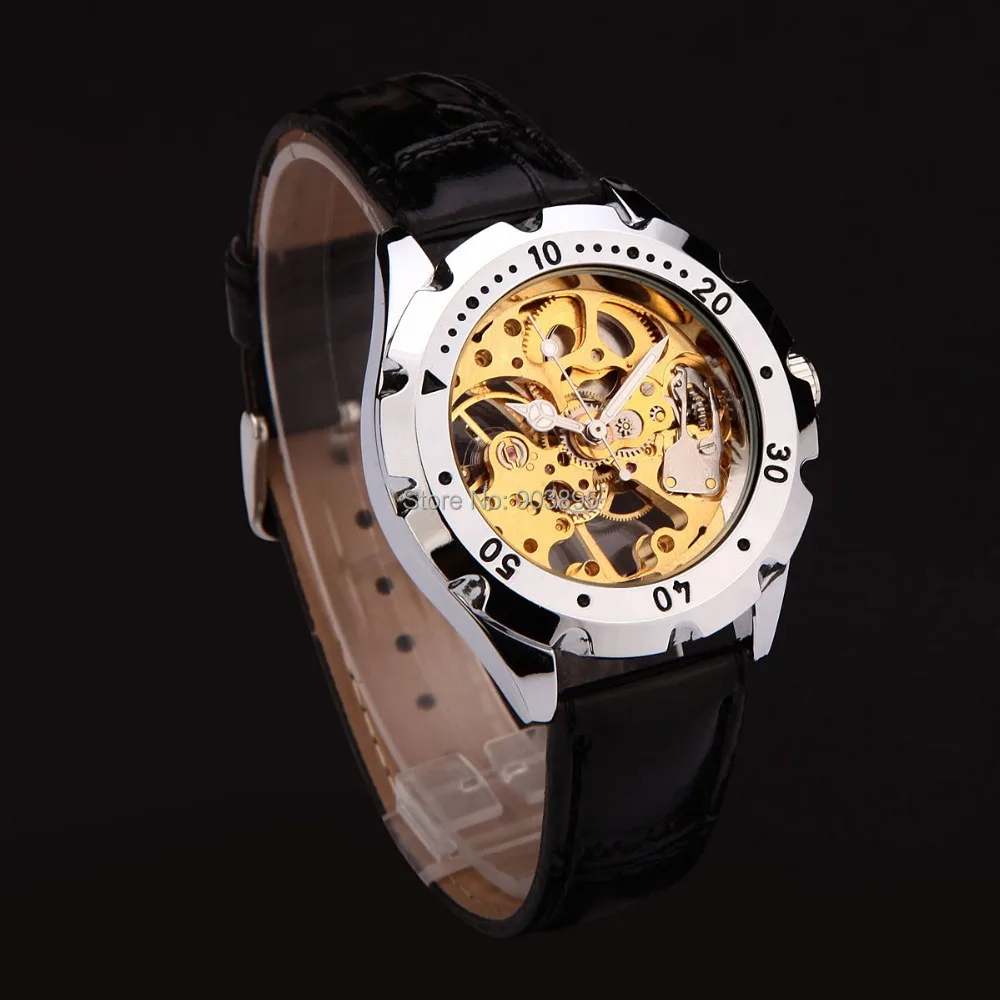 Часы наручные мужские механические в стиле милитари с кожаным