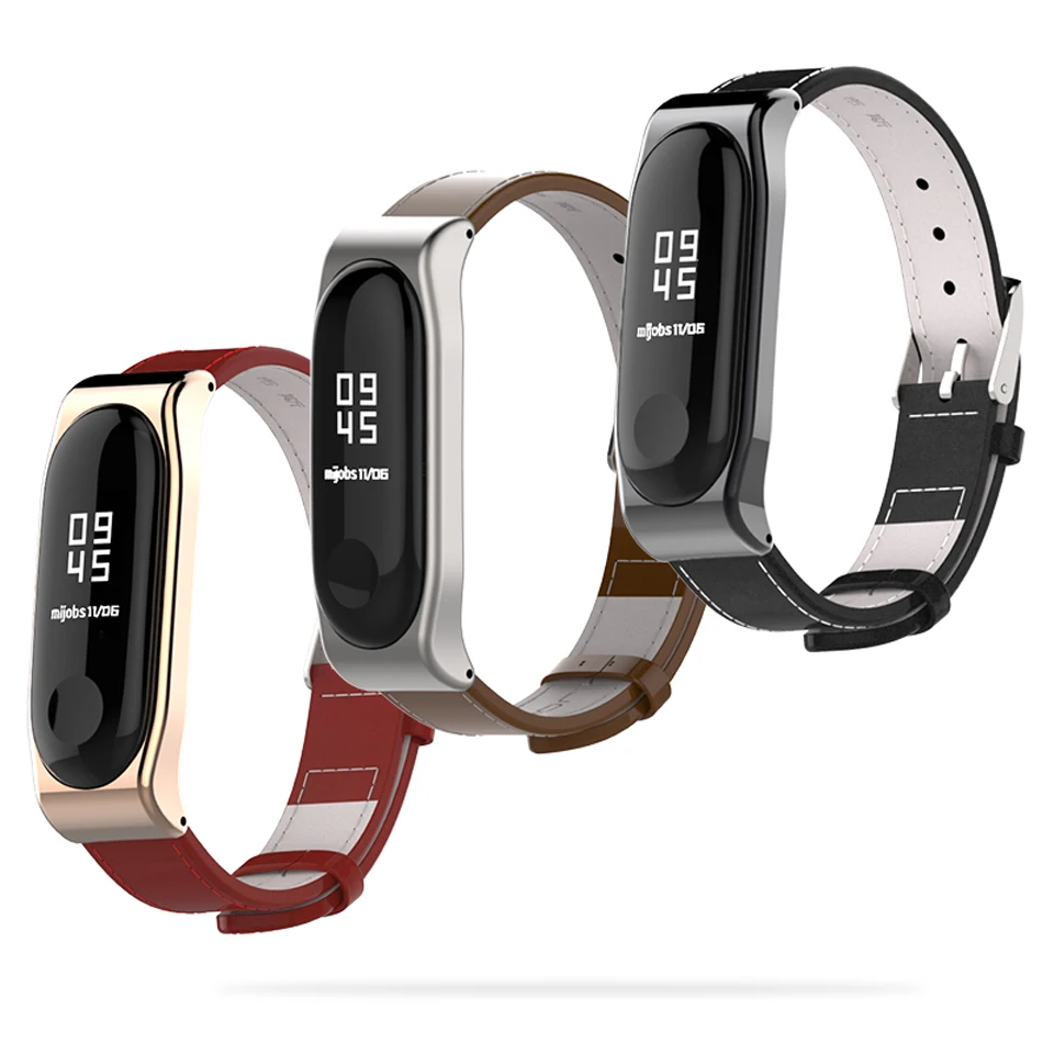 Mi jobs mi Band 3 ремешок из натуральной кожи для Xiaomi mi Band 3 Браслет Смарт-часы mi band 3 ремешок на запястье металлический Безвинтовой браслет