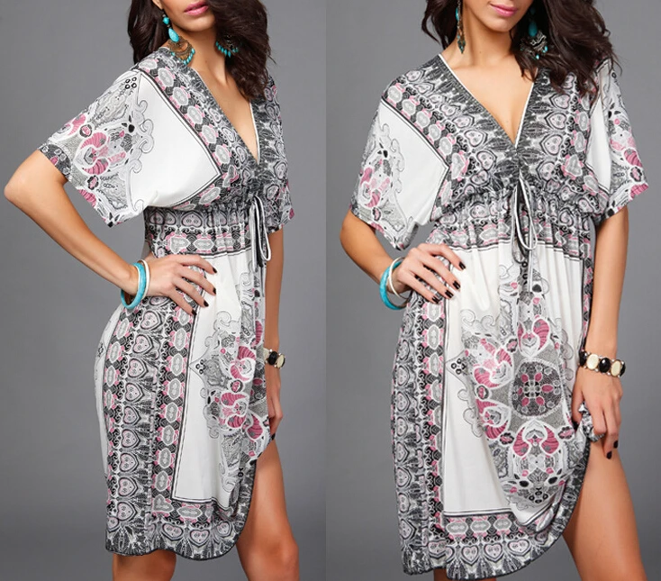 Wemon dresses summer v-neck sexy The milk silk dress Big yards Beach resort | Женская одежда