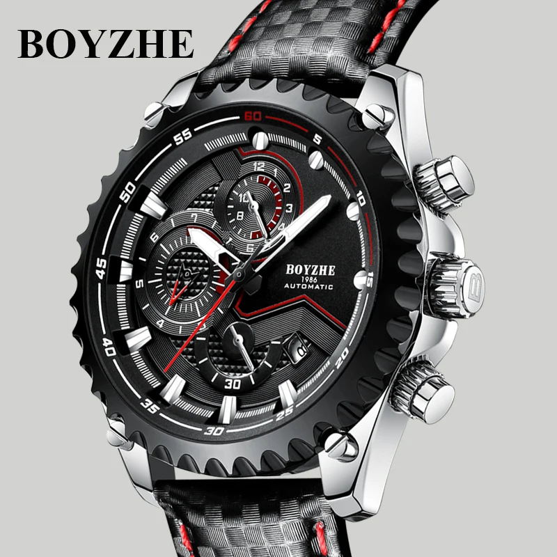 

BOYZHE Automatic Watch Men Relogio Automatico Masculino Mechanical Wristwatch Mens Brand Luminous Sports Calendar Male Clock