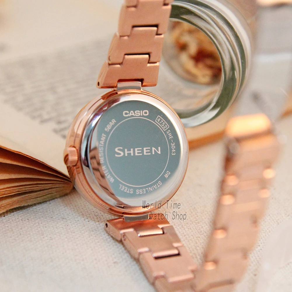 Часы Casio SHEEN женские часы Swarovski Crystal топ класса люкс комплект 50м Водонепроницаемые кварцевые женские часы женские Розовое золото Подарки Часы Спортивные часы relogio feminino reloj mujer montre homme bayan