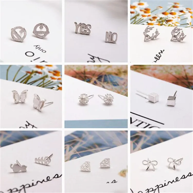 

925 Sterling Silver Jewelry Simple Various Earrings Sweet Cute Animal Tree Leaf Cheaper Beautiful Exquisite Women Stud Earrings