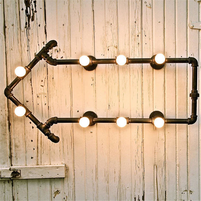 Настенная книжная полка лампы из кованого железа водопроводная труба светильник