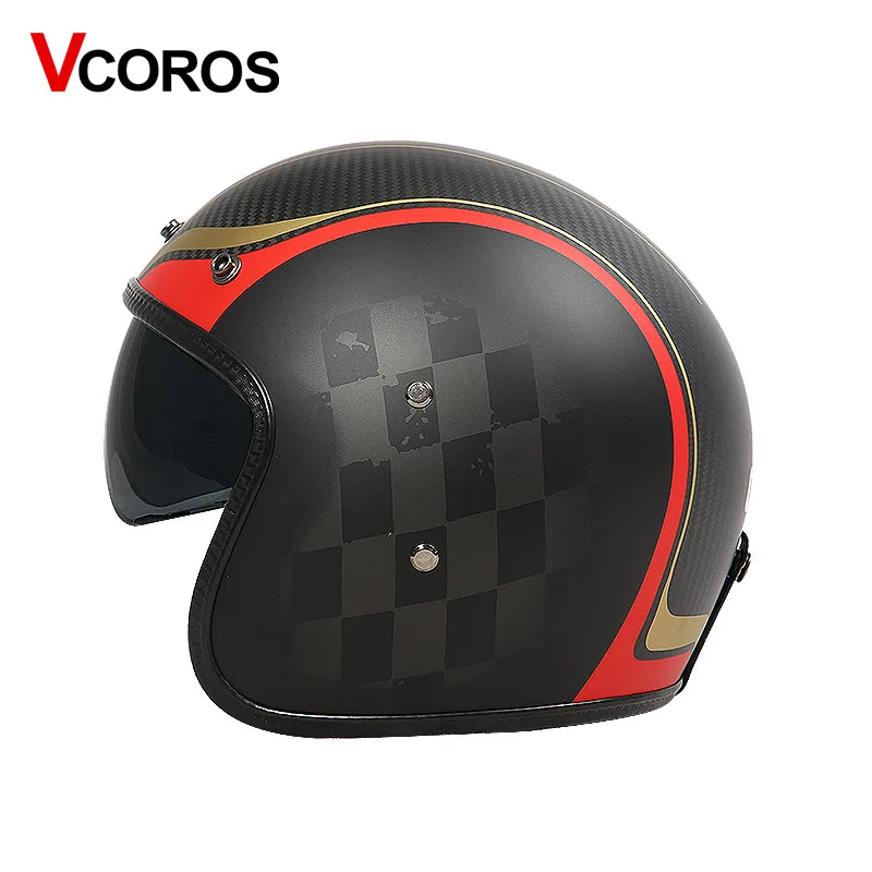Мотоциклетный шлем VCOROS винтажный мотоциклетный из углеродного волокна 3/4 дюйма с