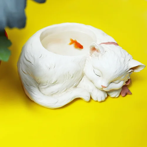 White Восхитительный спальный Кот, аквариумные рыбки, водное растение, цветочный горшок, органайзер для хранения мелочей, рыбная чаша, домашний декор, фигурка, мини-аквариум - Цвет: White