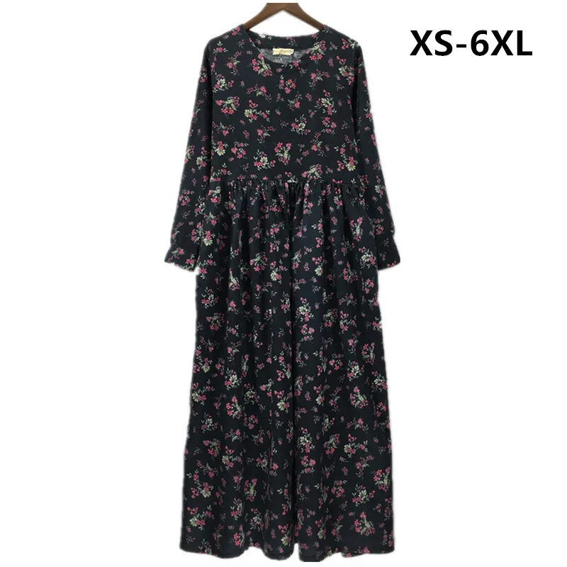 Женское Брендовое Платье с принтом Элегантное Длинное платье из хлопка и льна