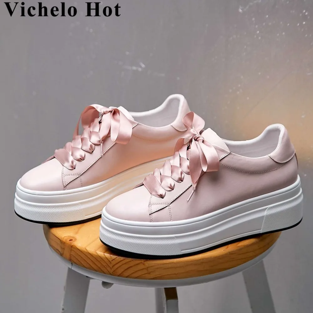 Vichelo/Популярные великолепные кроссовки из зернистой кожи со шнуровкой с круглым