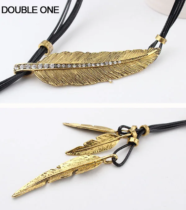 Модная кожаная веревка колье с кисточками и листьями эффектные ювелирные