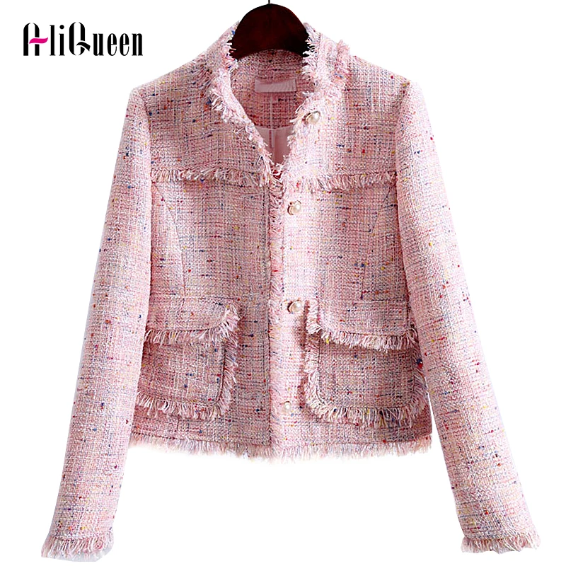 Женская твидовая клетчатая куртка короткое пальто во французском стиле с