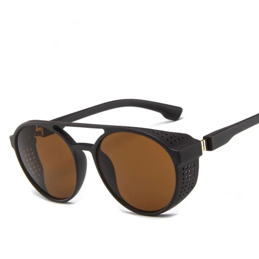 Для мужчин стимпанк готические солнцезащитные очки круглые боковых сетчатых