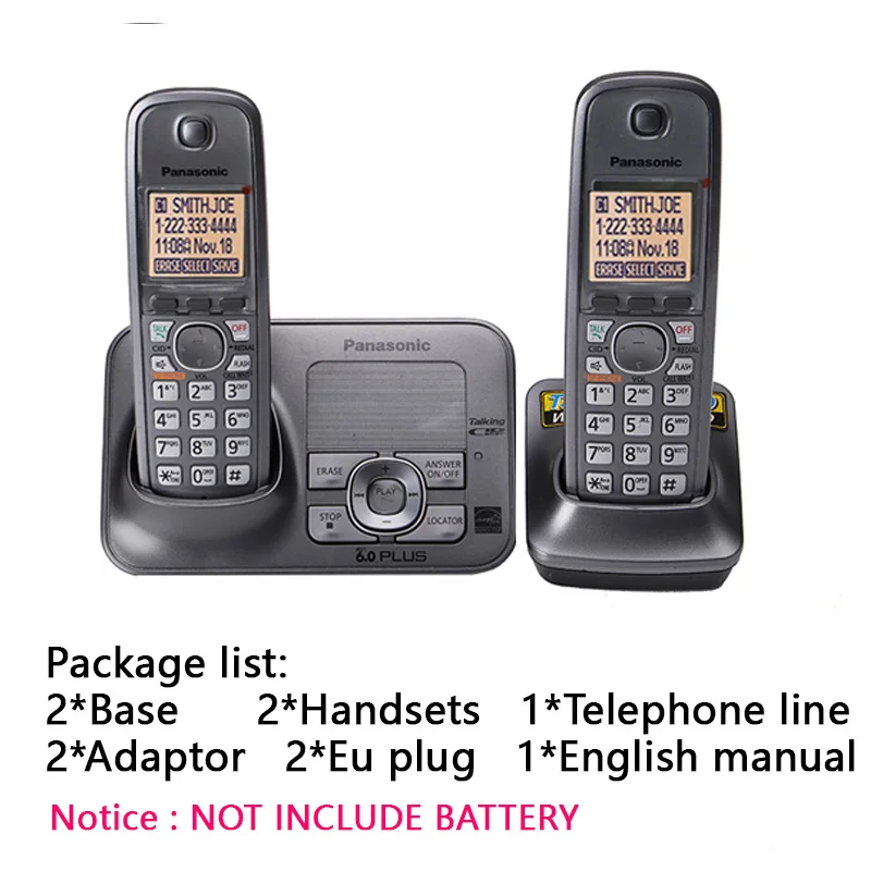 Two Handsets Grey DECT6.0 Беспроводная телефонная трубка беспроводной телефон с системой ответа Handfree внутренний домофон английский испанский язык для дома - Цвет: Two Handsets Grey