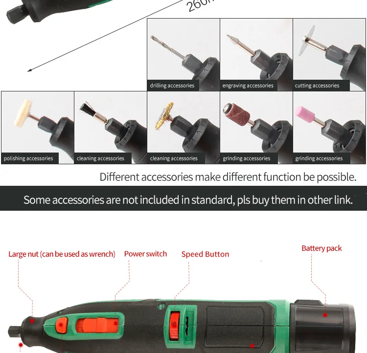Литиевая батарея Dremel инструмент с переменной скоростью роторный инструмент Электрический мини-дрель 6 скоростей с 13 аксессуарами