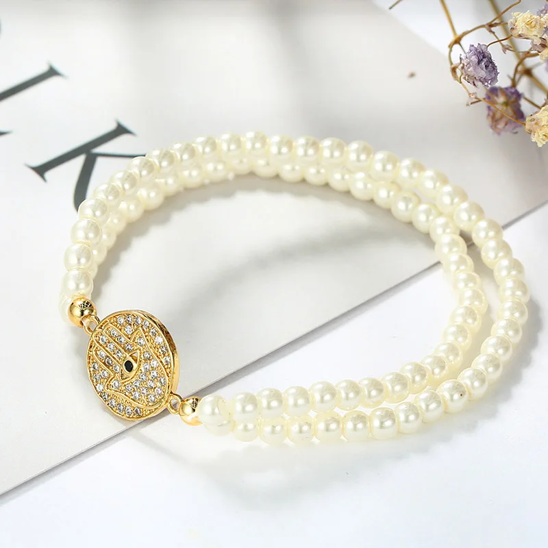 XUANPAI Bling CZ камни Хамса ручные круглые очаровательные женские браслеты имитация