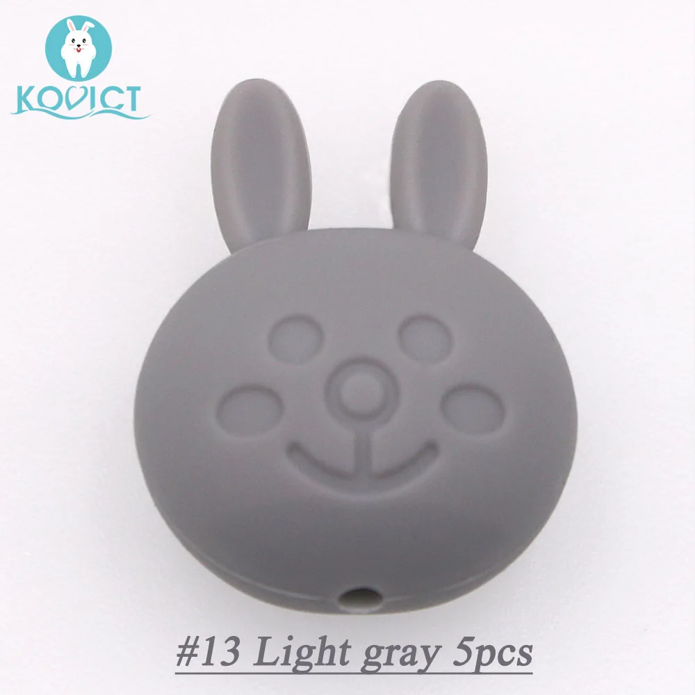NO.13 Light gray Kovict, 5 шт./12 шт., силиконовые бусины в виде кролика, грызунов, 23 мм, без бисфенола, пищевого качества, для прорезывания зубов, сделай сам, пустышка, цепочка, пентаграмма, бусина - Цвет: NO.13 Light gray
