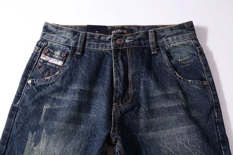 Модные Классические мужские джинсы темного цвета, Прямые рваные джинсы homme, итальянский стиль Vinatge, хлопок, мужские джинсовые штаны