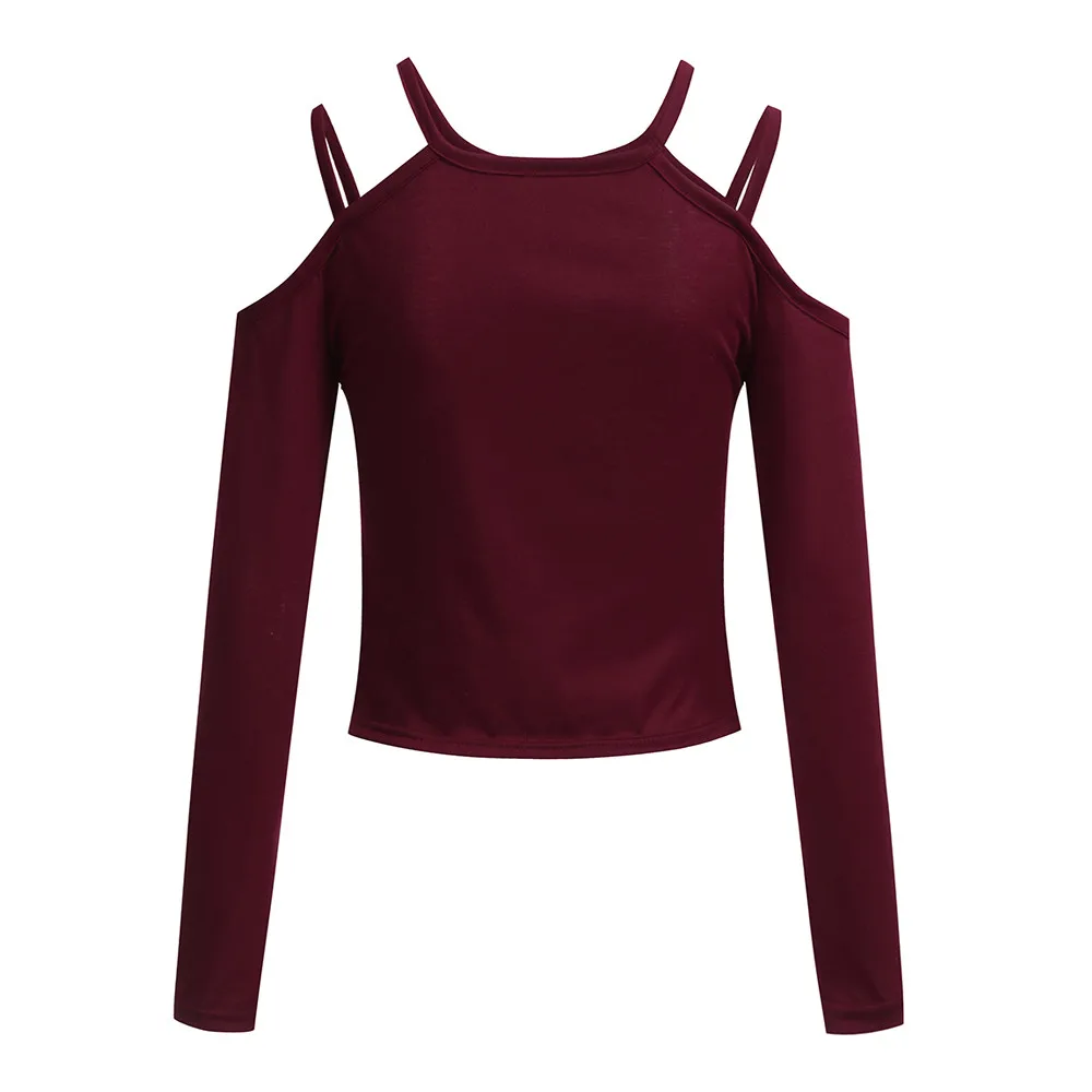 Plus Size Sexy Off Shoulder Tops T Shirts Women Slim fit Long Sleeve Solid Color Elegant Shirt Tops Femininas#YJP
