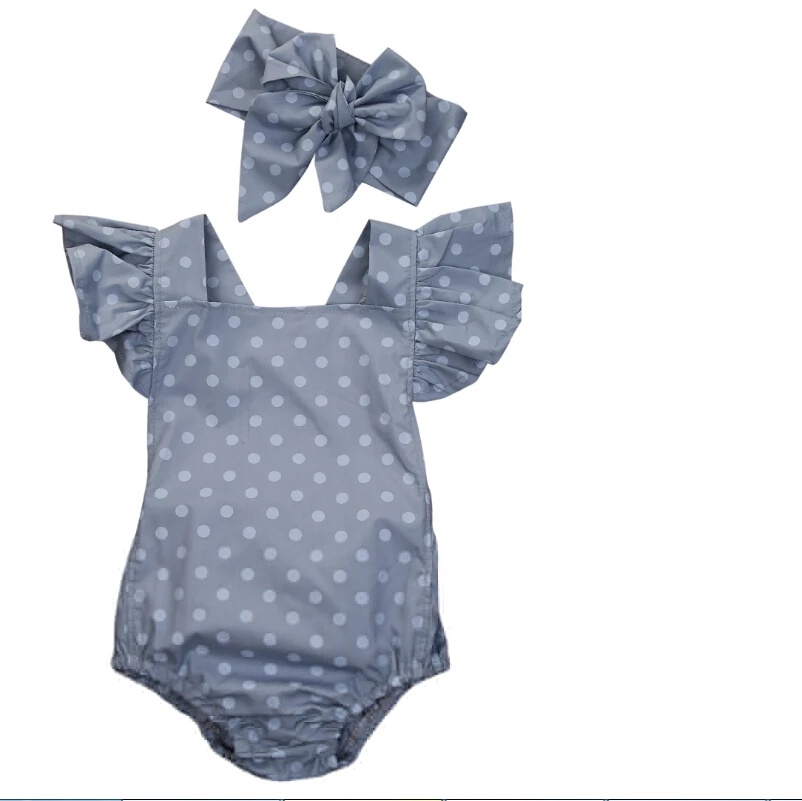 Одежда для новорожденных девочек комбинезон в горошек маленьких + повязка на