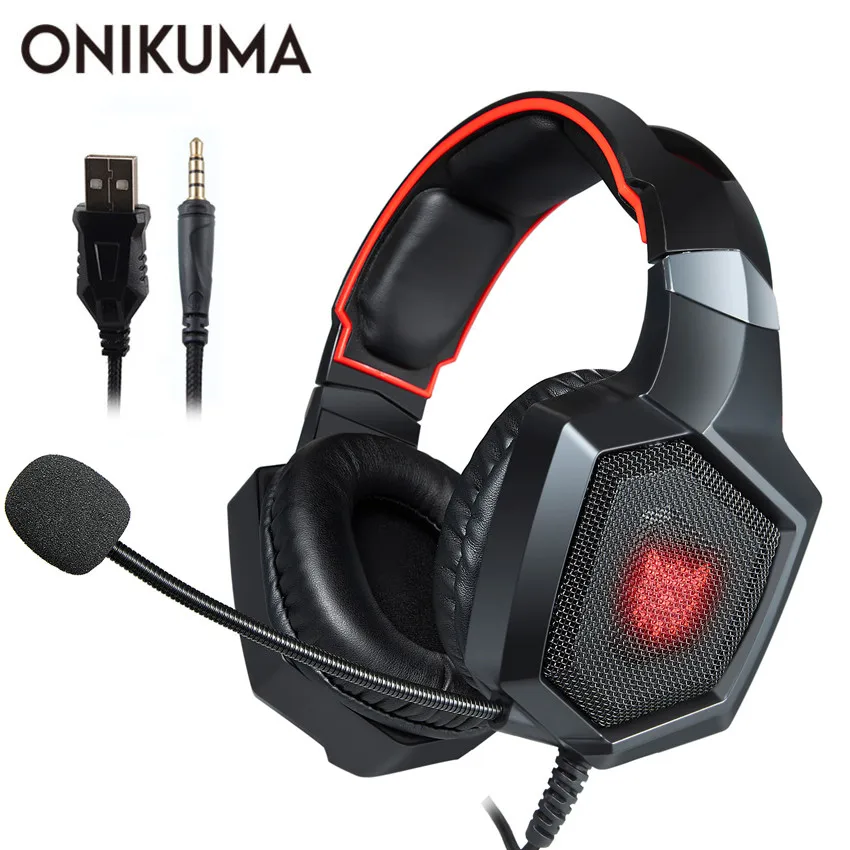 Red No Retail Box ONIKUMA K8 casque PS4 Gaming Headset PC Stereo Earphones Headphones with Microphone LED Lights for Laptop Tablet/New Xbox One - Цвет: Red No Retail Box