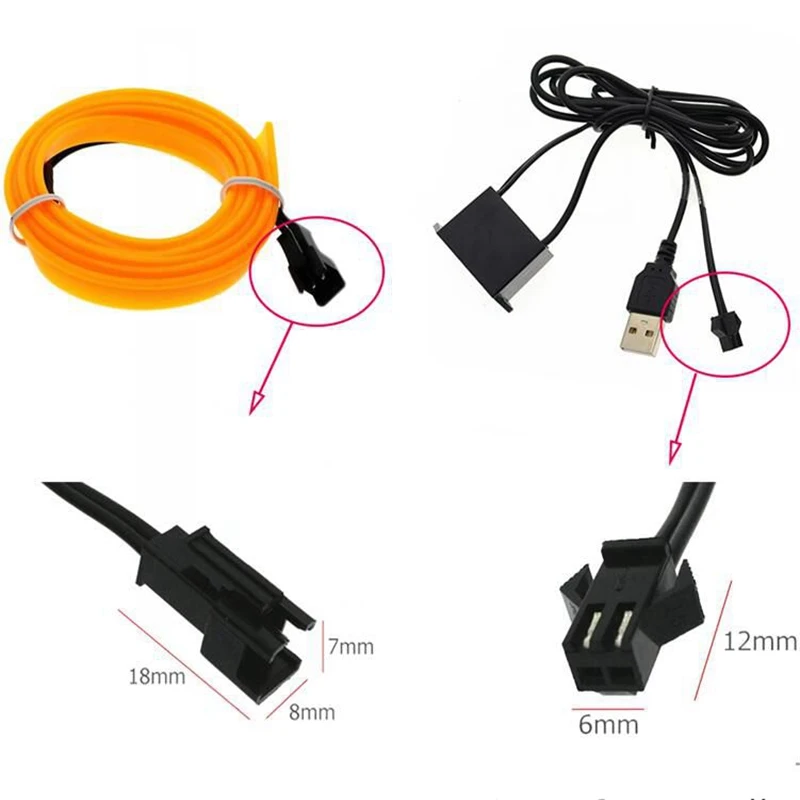 USB 5V EL Wire 6 мм неоновая Светодиодная лента для салона автомобиля