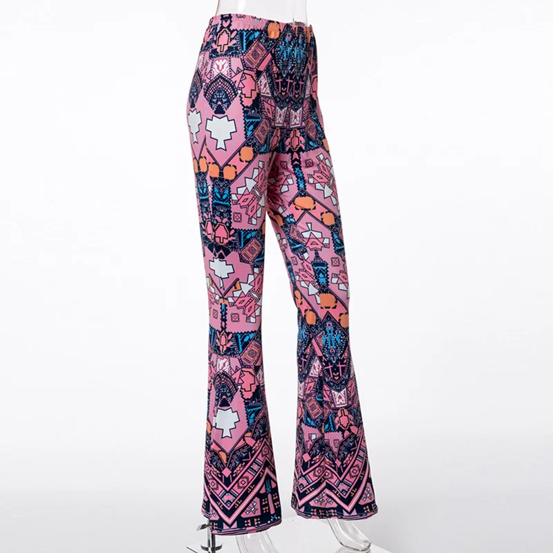 Женские длинные расклешенные брюки Boho с принтом хиппи расклешенным низом модная