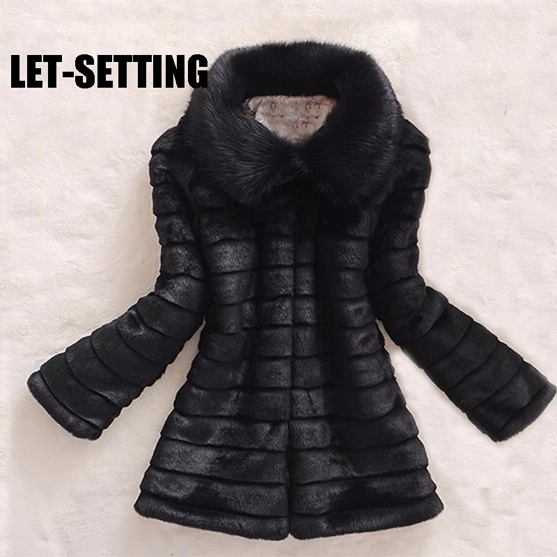 Женское приталенное пальто из искусственного кроличьего меха большого размера с