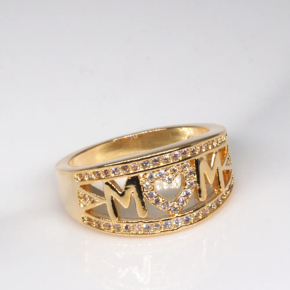 Hot Sale Mother's Day Gift Stamped Letter MOM for Mom Rings Gold Plating White Gold/Gold/Rose Color Zircon Heart Ring | Украшения и