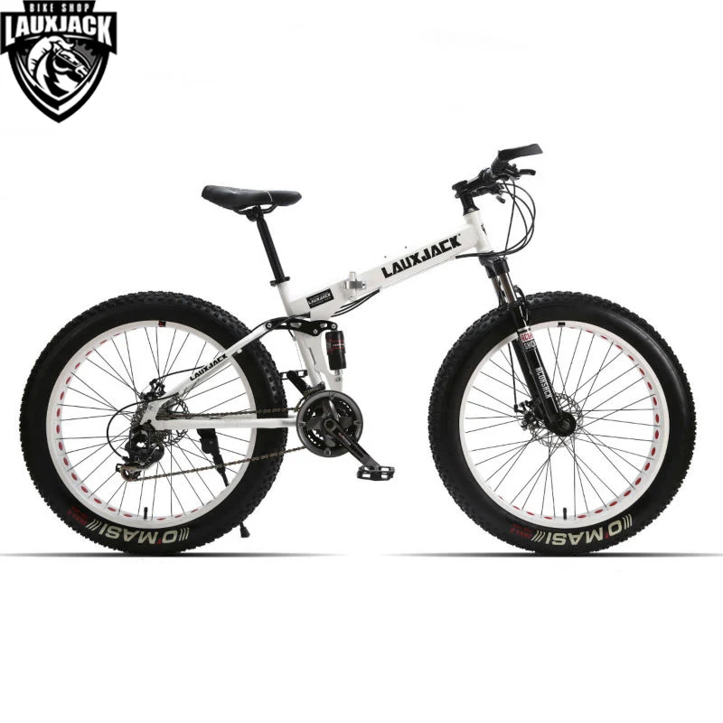 LAUXJACK Горный двухподвесный велосипед стальная складная рама 24 скорости Shimano механические дисковые тормоза колёса 26"x4.0 Fat Bike