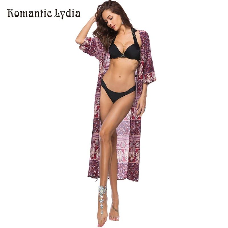 2018 Summer Floral Boho Kimono Cardigan Women Print Casual Loose Long Transparent Blouse Femme Bohemian Beach Wear Cover Up | Женская