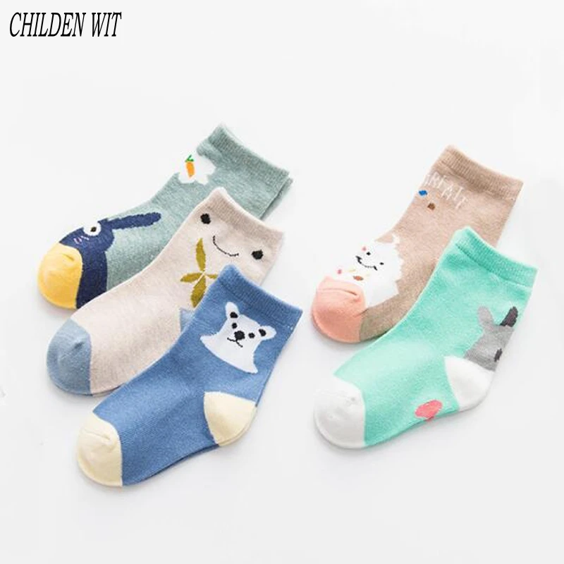 Детские носки WIT 5 пар/лот, новинка 2017, осенне-зимние высококачественные Хлопковые гольфы для мальчиков и девочек, детские носки