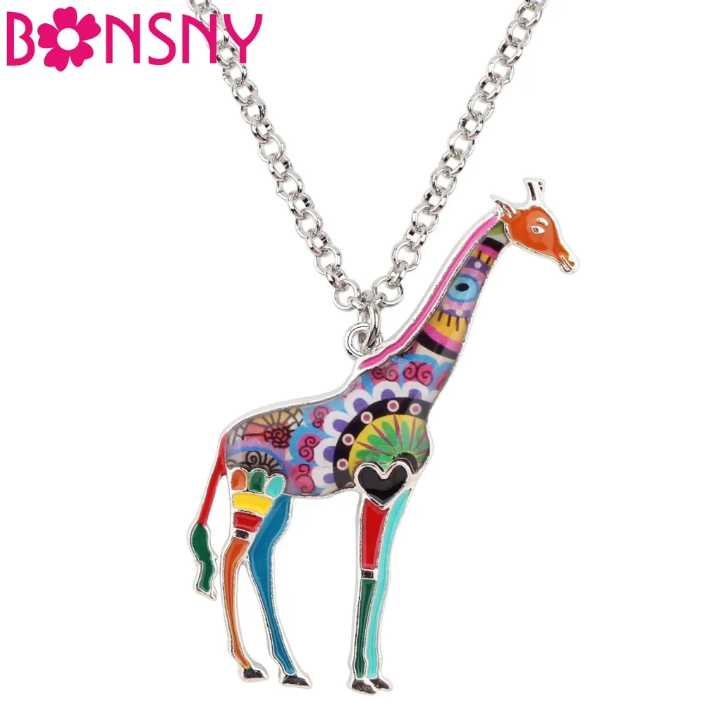 

Bonsny Statement Alloy Enamel Africa Jungle Giraffe Necklace Chain Pendant For Women Girls Lady Novelty Animal Jewelry 2018 News