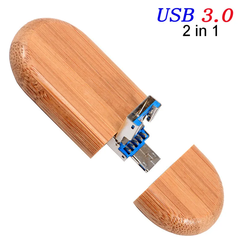 Carbonized bamboo POWERONE 2 в 1 OTG флеш-накопитель USB 3,0 флеш-накопитель 64 ГБ 32 ГБ 16 ГБ 4 ГБ Емкость u-диск USB флеш-накопитель смартфон карта памяти - Color: Carbonized bamboo
