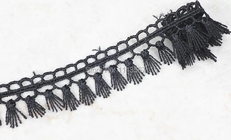 

26y Craft Black Fabric Venise Lace Trim Embroidery Lace Ribbon Trim Costume Applique Fringe Tassel Sew on Trim 15mm T547