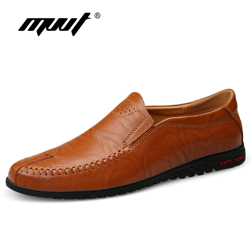 Мужские лоферы без застежки повседневные кожаные туфли на плоской подошве