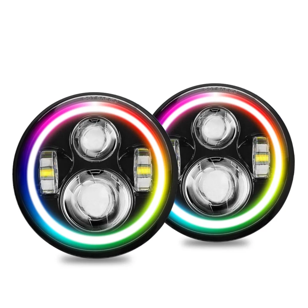 7 дюймовая светодиодная фара Bluetooth RGB Halo для Jeep Wrangler Jk круглая Hummer H1 Land Rover Defender