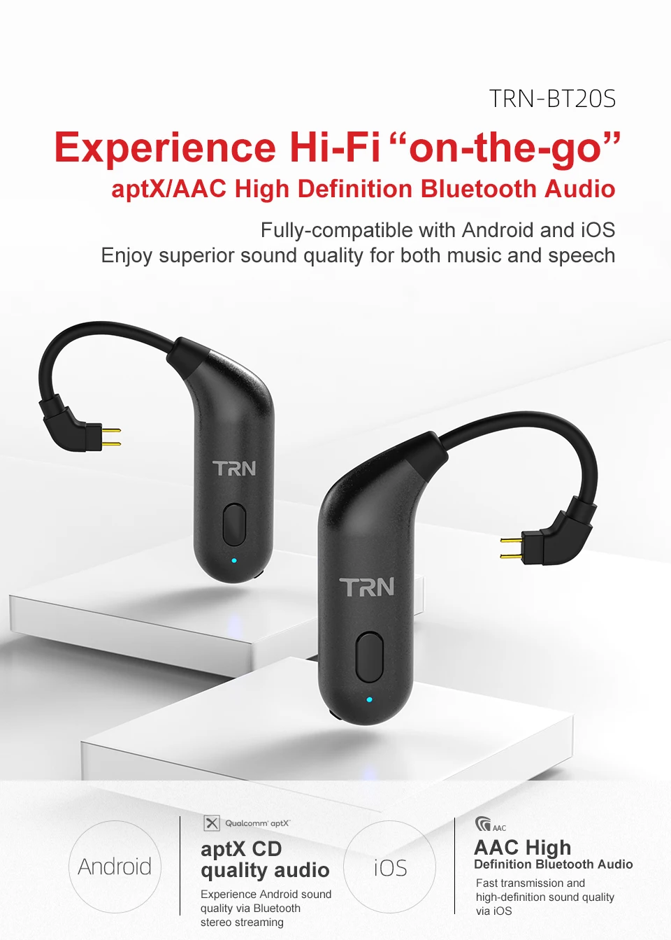 Лампа указателя BT20S APTX Bluetooth 5,0, наушное крепление, MMCX/2Pin кабель для наушников Bluetooth адаптер для V80 IM1 IM2 X6 v30 V20 ZS10 F3 T2 S2 V90