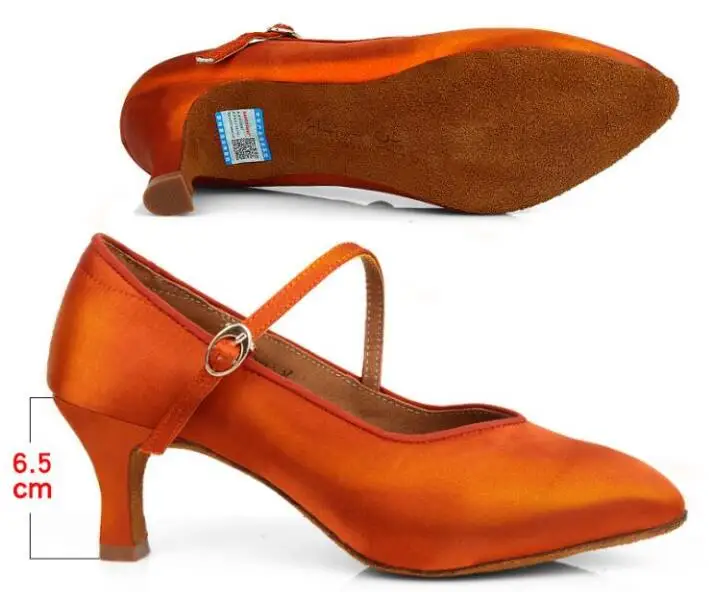 Dark Tan 6.5cm Heel Женская обувь для бальных танцев, латинских танцев, Женская атласная обувь с закрытым носком для сальсы, Танго, вальса, тонкий каблук 5,5 см/6,5 см/7,5 см - Цвет: Dark Tan 6.5cm Heel
