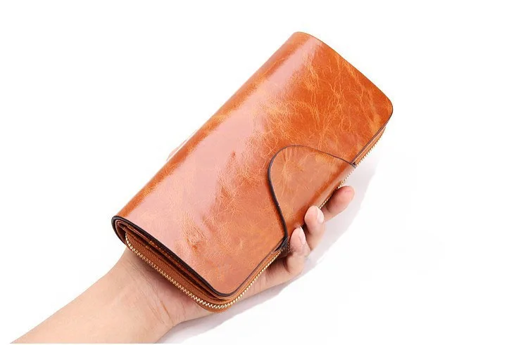 brown Женский/мужской кошелек из натуральной кожи, Ретро стиль, RFID Блокировка, кошельки, для путешествий, на молнии, Длинный кошелек, чехол для телефона для женщин - Цвет: brown
