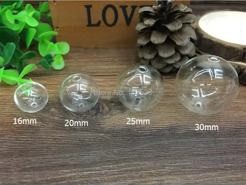 

20pcs round glass globe bubble with 2mm doulbe hole Glass Bottle orbs Pendant Wish Vial Necklace DIY Craft Gift Charms Clear