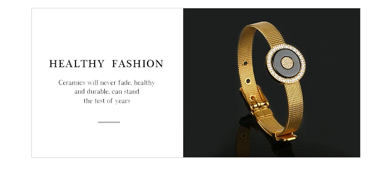 Дизайн, нержавеющая сталь, сетка, хранитель браслетов, браслеты для женщин и девушек, большой круглый керамический Кристальный браслет, ювелирный подарок