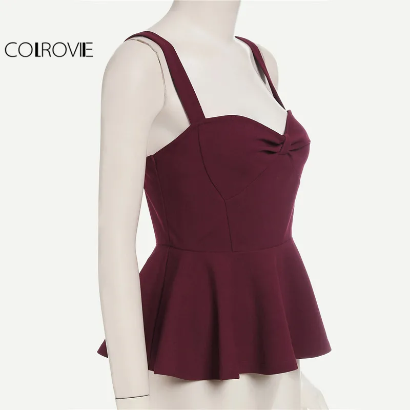 COLROVIE Узелок Милая баска Cami Top сексуальные милые Бордовые женские тонкие топы без рукавов модные повседневные Топик с оборкой