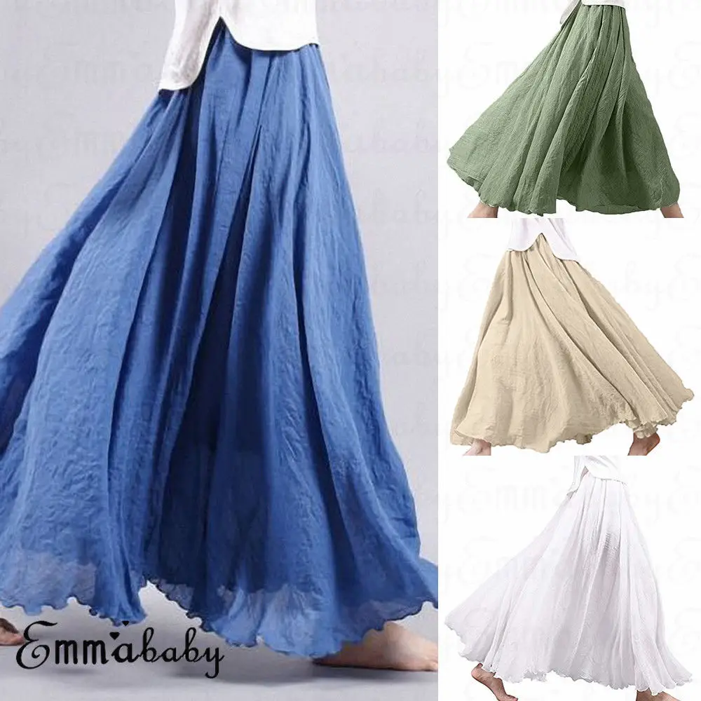 Фото Женская винтажная длинная юбка из хлопка и льна повседневная - купить