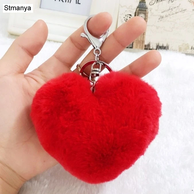 Сердцем персикового цвета с имитацией кроличьей шерсти мяч брелок для ключей