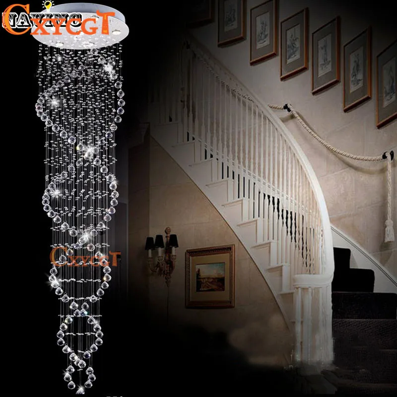 Modern LED Double Spiral Crystal Chandelier Lighting for Foyer Stair Staircase Bedroom Hotel HallCeiling Hanging Suspension Lamp