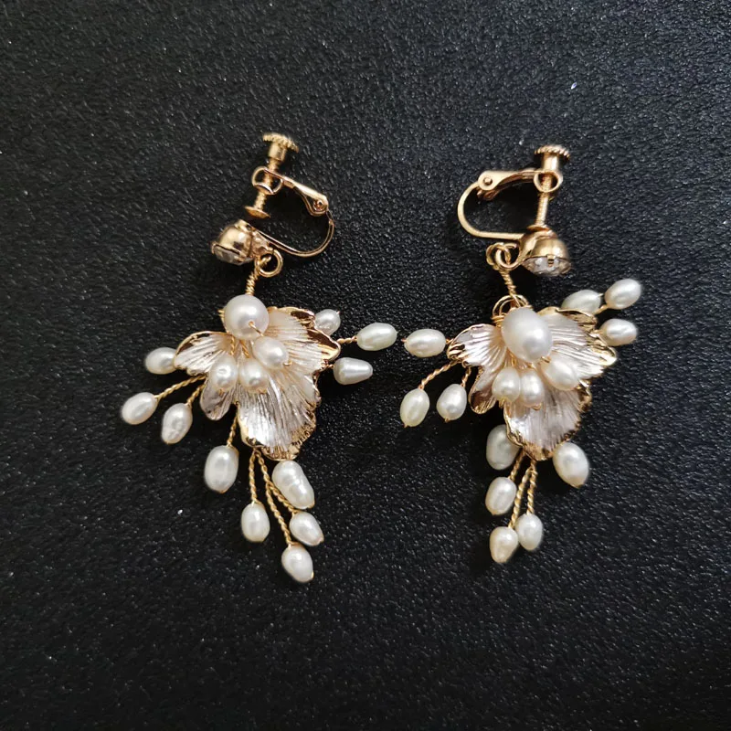 2118 Gold SLBRIDAL, Стразы ручной работы, кристаллы, жемчужные клипсы на/ушной штифт, свадебные висячие серьги, свадебная люстра, серьги, Женские Ювелирные изделия - Окраска металла: 2118 Gold