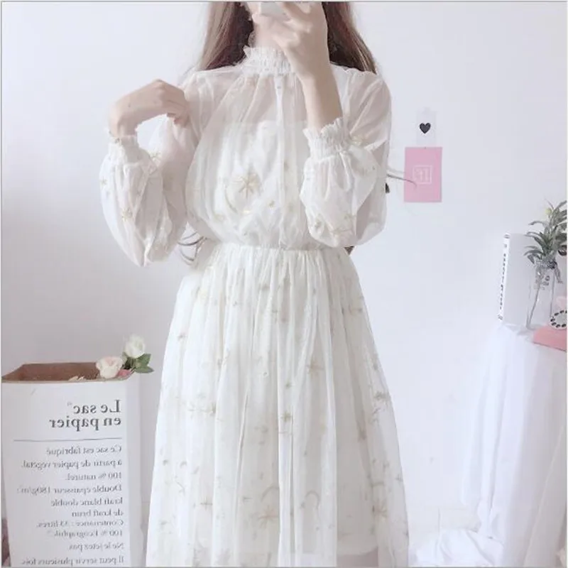 Женское фатиновое платье из 2 предметов в японском стиле Харадзюку бежево серое