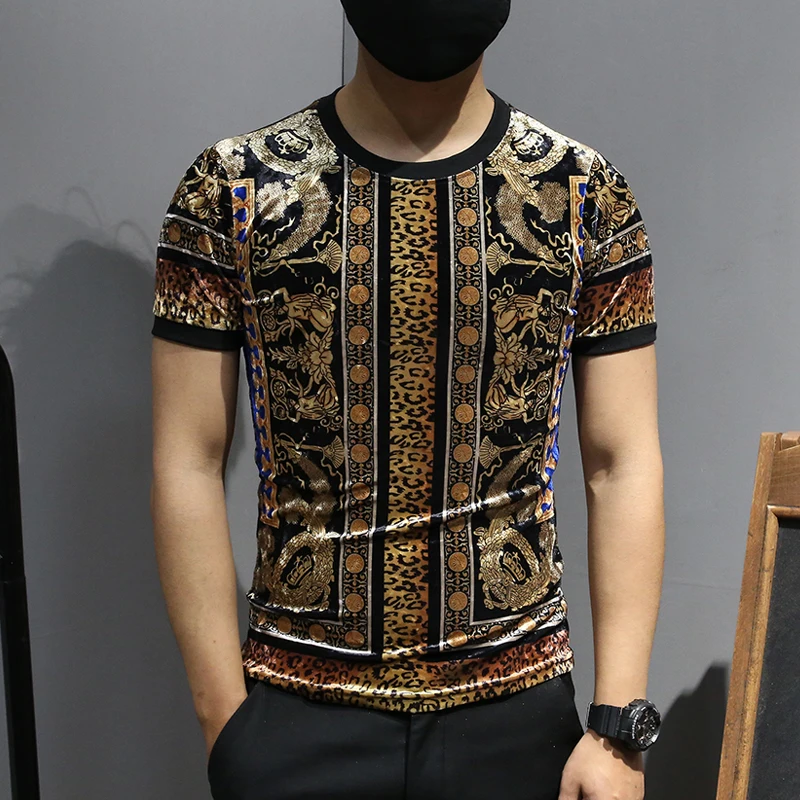 Барокко футболки Homme модные роскошные винтажные мужские бархатные Camiseta Клубное