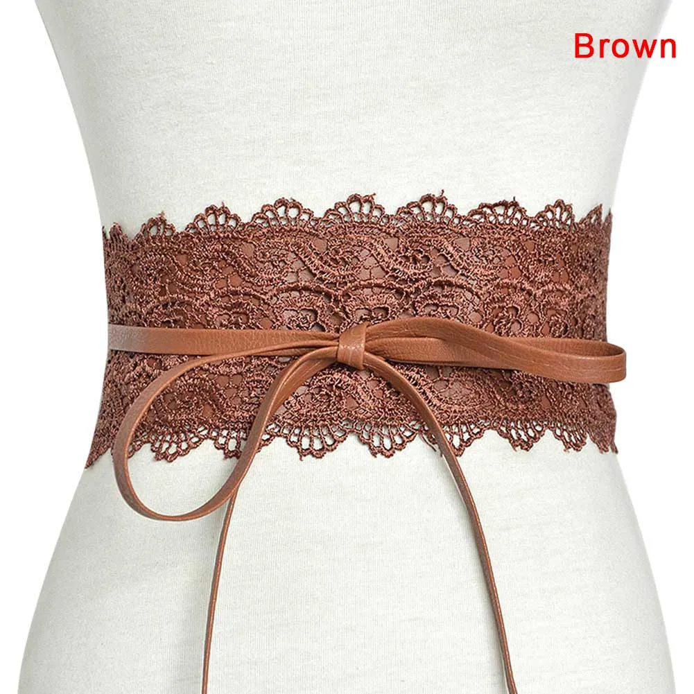 Brown Горячая 1 шт. женское платье пояс кружева широкий пояс PU украшение модный поясной ремень-B5 - Цвет: Brown