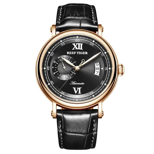 Reef Tiger RGA1617-2 Мода из натуральной кожи Band men waterproof 24 Hour Dial Automatic Self Wind механические наручные часы - Цвет: p1