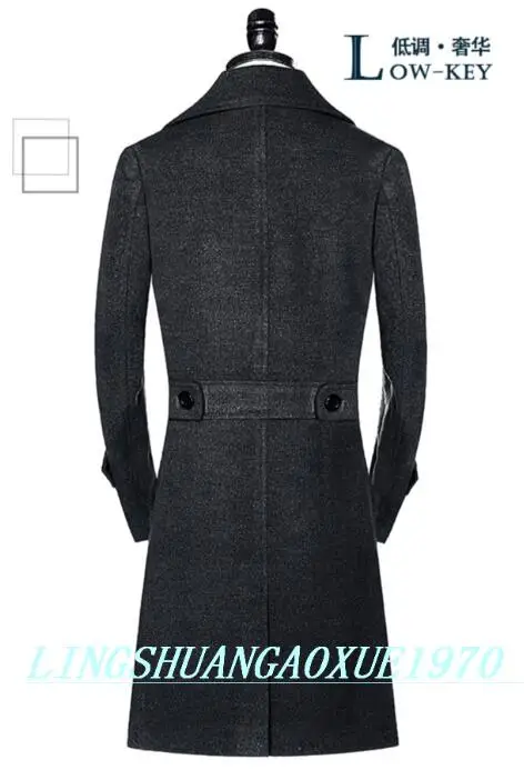 Черное повседневное двубортное шерстяное пальто мужское женское кашемировое